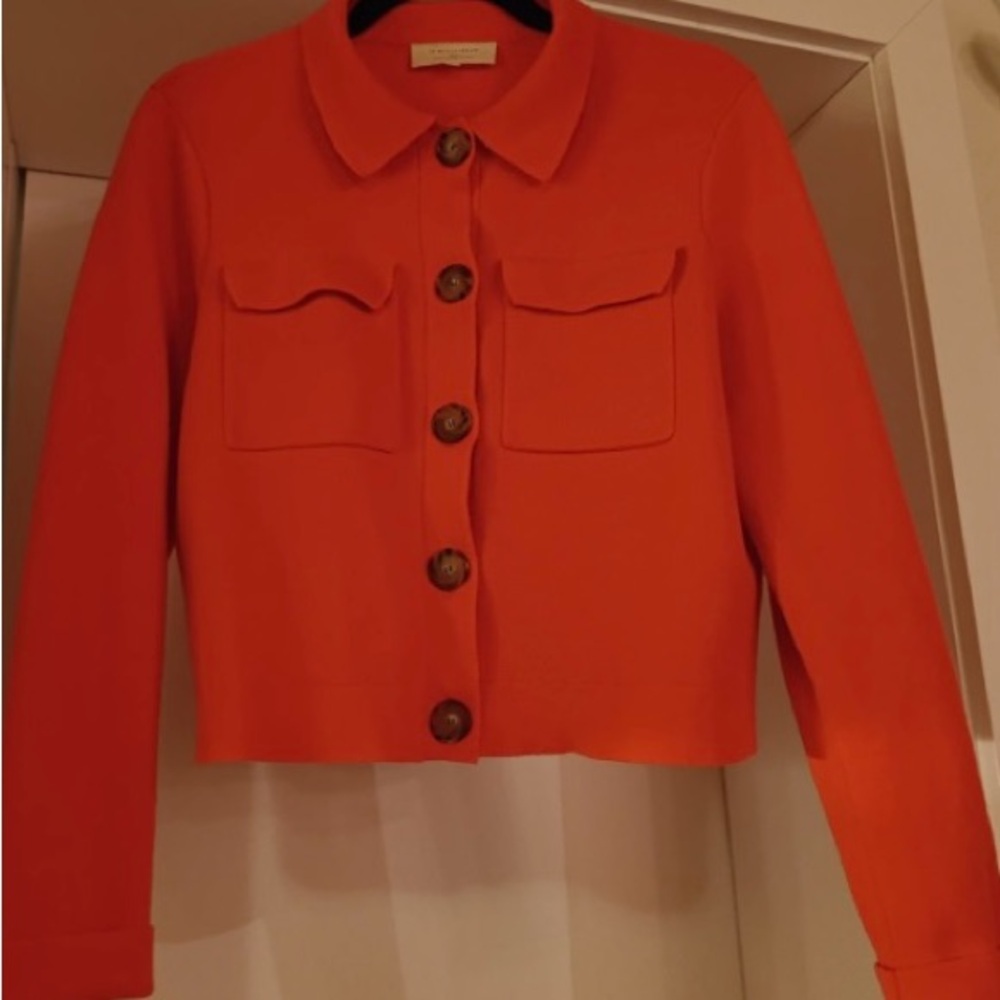 Sézane Betty Cardigan in Tangerine (sold out color) 100% Merino Wool